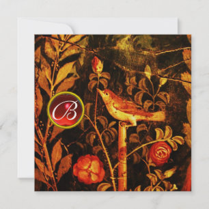 NACHTEGAAL MET ROZEN MONOGRAM, Rood Zwart Goud Kaart