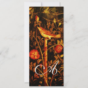 NACHTEGAAL MET ROZEN MONOGRAM, Rood Zwart Goud Kaart