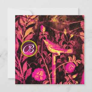 NACHTEGAAL MET ROZEN MONOGRAM, Roze Zwart Geel Kaart