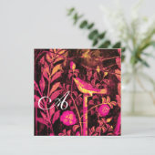 NACHTEGAAL MET ROZEN MONOGRAM, Roze Zwart Geel Kaart (Staand voorkant)