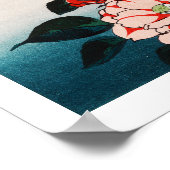 Nachtegaal op Camelliatak, Hiroshige Poster (Hoek)