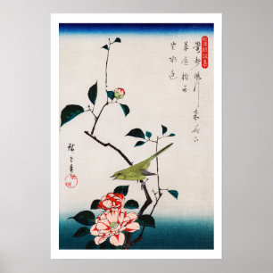 Nachtegaal op Camelliatak, Hiroshige Poster