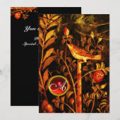 NACHTEGALE MET ROZEN MONOGRAM, Rood Zwart Geel Kaart (Voorkant / Achterkant)