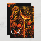 NACHTEGALE MET ROZEN MONOGRAM, Rood Zwart Geel Kaart (Voorkant / Achterkant)