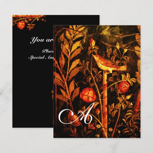 NACHTEGALE MET ROZEN MONOGRAM, Rood Zwart Geel Kaart (Voorkant / Achterkant)