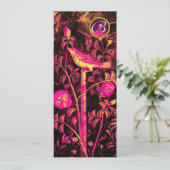 NACHTEGALE MET ROZENMONOGRAM, Roze Zwart Goud Kaart (Staand voorkant)