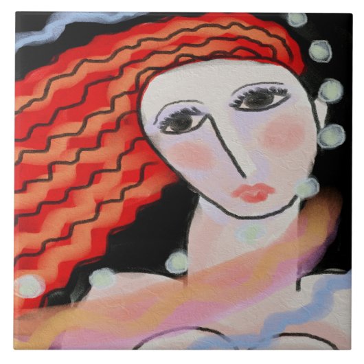 Nachtelijk Abstract digitaal portret van een vrouw Tegeltje (Voorkant)