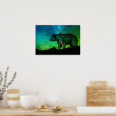 Nachtelijk Beer en Aurora Borealis Poster (Keuken)