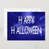 Nachtelijk blauw Happy Halloween-tekst Briefkaart (Voorkant / Achterkant)
