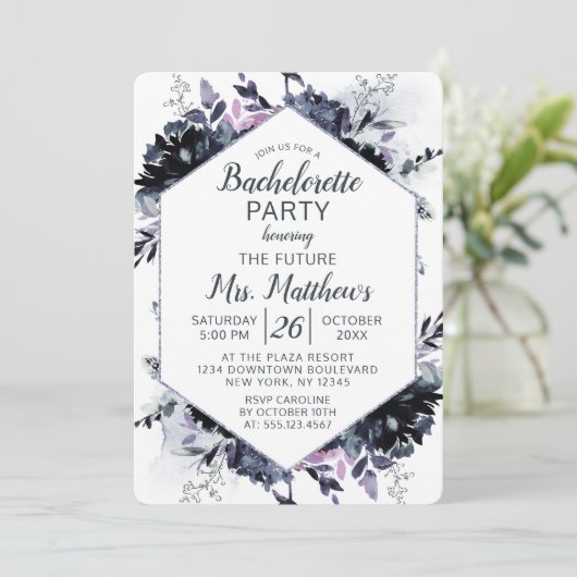 Nachtelijk Bloemen Hexagon Lijst Bachelorette Part Kaart (Staand voorkant)