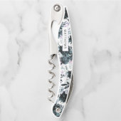 Nachtelijk Bloemen Navy Blauw Bruiloft Monogram Kurkentrekker (Voorkant)