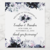 Nachtelijk Bloemen Navy Blauw Elegant Bruiloft Wel Wijn Etiket (Enkel label)