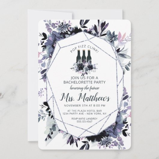 Nachtelijk Bloemen Pop Fizz Clink Bachelorette Par Kaart (Voorkant)