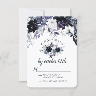 Nachtelijk Bloemen Stoffig Blauw Bruiloft RSVP Ant Kaartje