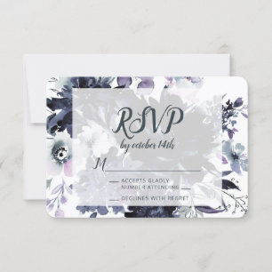 Nachtelijk Bloemen Stoffig Blauw Bruiloft RSVP Rea Kaartje