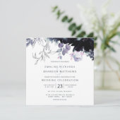 Nachtelijk Bloemen Stoffig Blauw Vierkant Bruiloft Kaart (Staand voorkant)