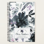 Nachtelijk bloemenmonogram Waterverf bij de marine Planner<br><div class="desc">Bloempatroon met Boho Hand geschilderde bloemen, veren, en tal van kleurrijke grijs, marineblauw, stoffig blauw, Mauve Pink, lavendel Paarse, zilveren en houtskool bladeren en gebladerte. Met handgetekende lijnelementen, Swirly Hand Lettered Fonts en Stijlvolle Silver Glitter Lijst & Typography - Fotografiestudio, Haarsalon, Winkelboetiek, enz. Persoonlijke of zakelijke Monogram persoonlijke of zakelijke...</div>