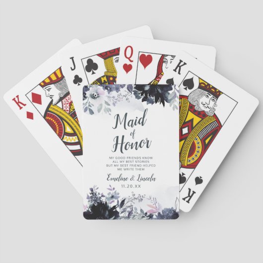 Nachtelijk Floral Maid of Honor Gepersonaliseerd Pokerkaarten (Achterkant)