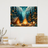 Nachtelijk kamperen in het bos poster (Keuken)