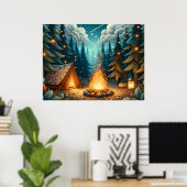Nachtelijk kamperen in het bos poster (Thuiskantoor)