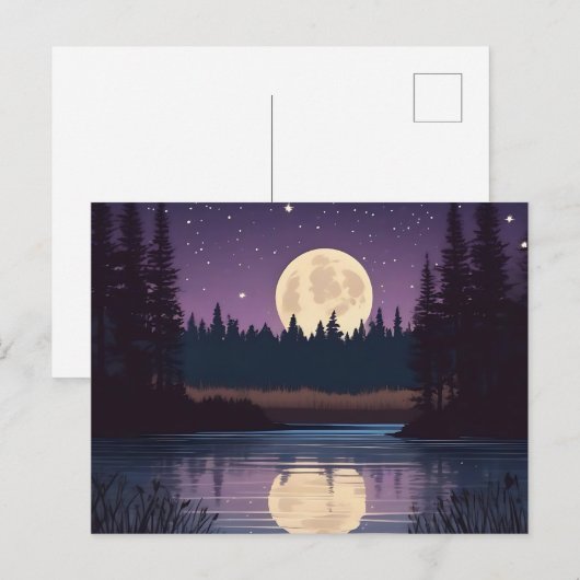 nachtelijk maanverlichte poel briefkaart (Voorkant / Achterkant)