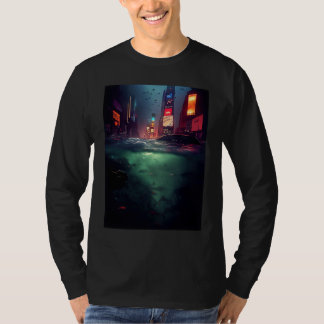 Nachtelijk oppervlak is Times Square onder water T-shirt