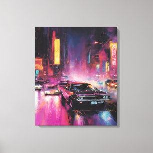 Nachtelijk straatracen in Vibrant City Canvas Afdruk