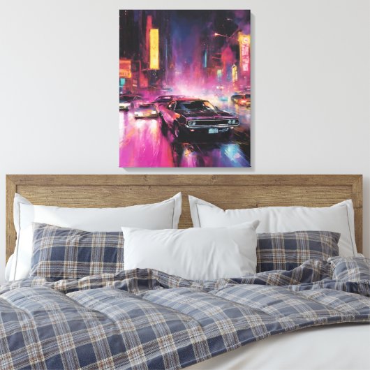 Nachtelijk straatracen in Vibrant City Canvas Afdruk (Insitu (Slaapkamer))