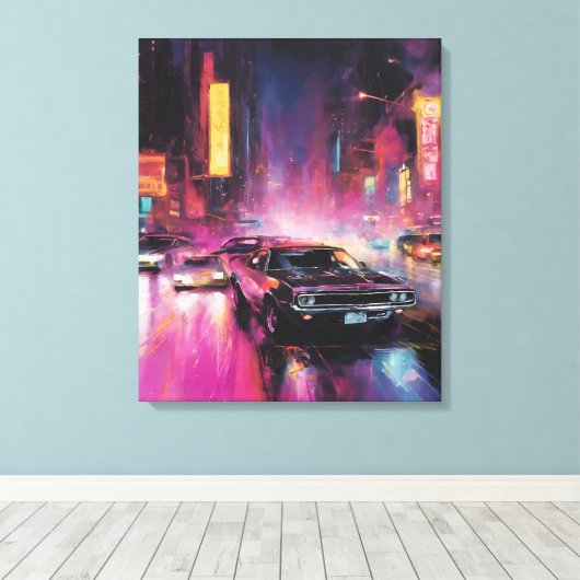 Nachtelijk straatracen in Vibrant City Canvas Afdruk (Insitu (Houten vloer))