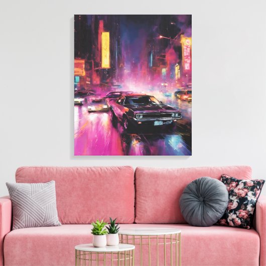 Nachtelijk straatracen in Vibrant City Canvas Afdruk (Insitu (Woonkamer))