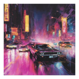 Nachtelijk straatracen in Vibrant City Foto Afdruk