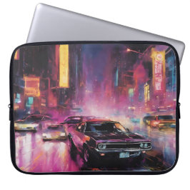 Nachtelijk straatracen in Vibrant City Laptop Sleeve