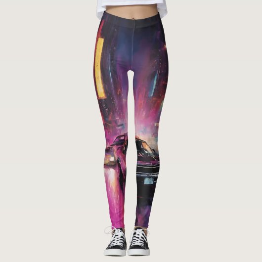 Nachtelijk straatracen in Vibrant City Leggings (Voorkant)