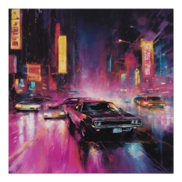 Nachtelijk straatracen in Vibrant City Perfect Poster