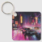 Nachtelijk straatracen in Vibrant City Sleutelhanger (Voorkant)