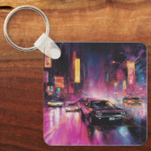 Nachtelijk straatracen in Vibrant City Sleutelhanger (Voorkant)