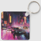 Nachtelijk straatracen in Vibrant City Sleutelhanger (Achterkant)