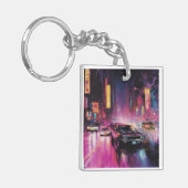 Nachtelijk straatracen in Vibrant City Sleutelhanger (Voorkant Links)