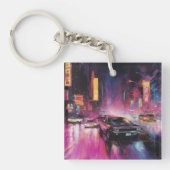 Nachtelijk straatracen in Vibrant City Sleutelhanger (Voorkant)