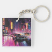 Nachtelijk straatracen in Vibrant City Sleutelhanger (Achterkant)