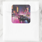 Nachtelijk straatracen in Vibrant City Vierkante Sticker (Tas)