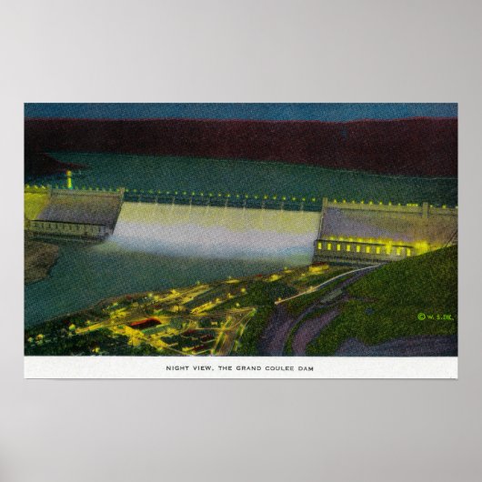 Nachtelijk Uitzicht, Grand Coulee Dam Poster (Voorkant)