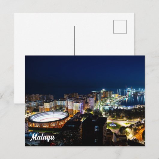 Nachtelijk uitzicht in Malaga, Spanje Briefkaart (Voorkant / Achterkant)