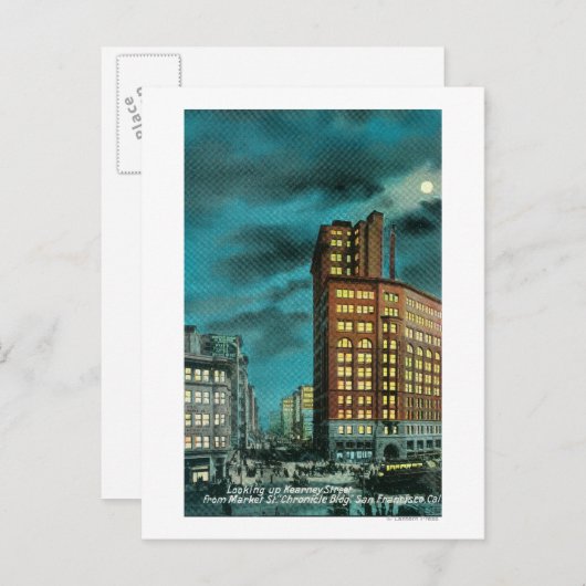 Nachtelijk Uitzicht Kearney St bij Chronicle Bldg Briefkaart (Voorkant / Achterkant)