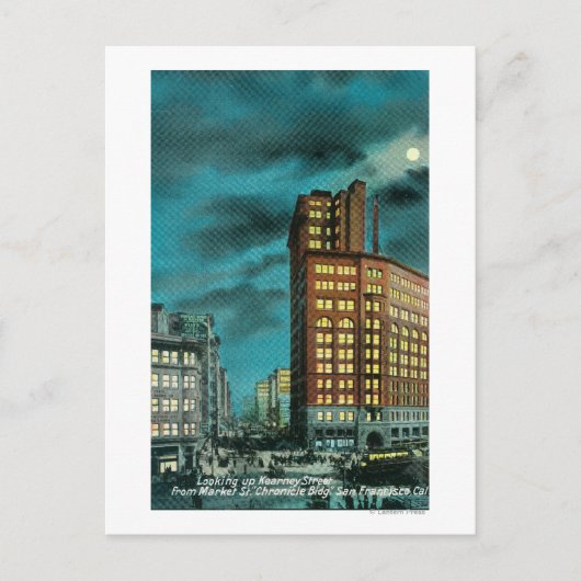 Nachtelijk Uitzicht Kearney St bij Chronicle Bldg Briefkaart (Voorkant)
