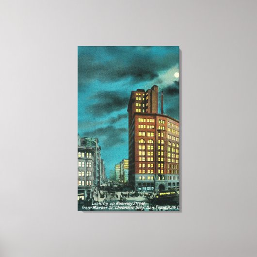 Nachtelijk Uitzicht Kearney St bij Chronicle Bldg Canvas Afdruk (Voorkant)