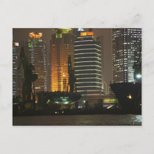 Nachtelijk uitzicht van de hoogtepunten in Pudong Briefkaart