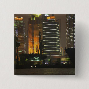 Nachtelijk uitzicht van de hoogtepunten in Pudong Vierkante Button 5,1 Cm