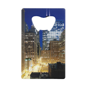 Nachtelijk uitzicht van de stad Chicago Creditkaart Flessenopener