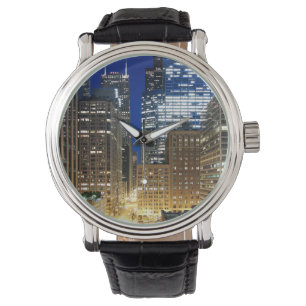 Nachtelijk uitzicht van de stad Chicago Horloge